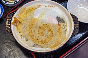 Delicious shrimp tempura udon with egg -  Japanese food