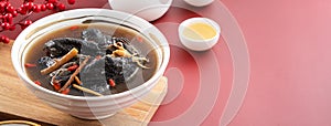 Delicious silky chicken soup with Chinese herbal medicine