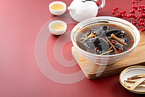 Delicious silky chicken soup with Chinese herbal medicine