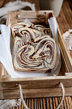 Delicious slices of chocolate Babka bread