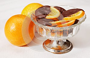 Delicious slices of orange coated chocolate