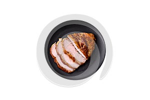Delicious smoked ham or chicken meat with salt, spices and french mustard