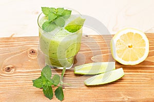 Delicious smoothie of cucumber lemon mint