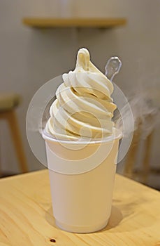 Delicious Soft serve ice cream with foggy effect