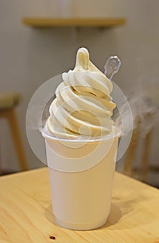 Delicious Soft serve ice cream with foggy effect photo