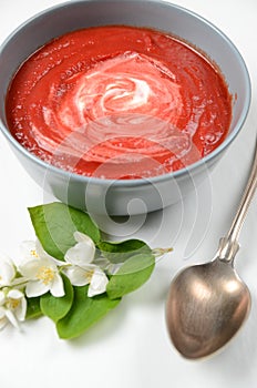 Delicious soup made of baked beetroot