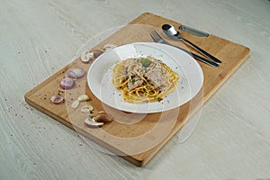 Delicious spaghetti carbonara served on a plate
