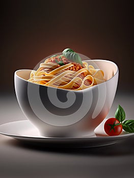 Delicious spaghetti with sauce and spices in bowl
