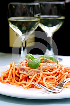 Delicious spaghetti with wine