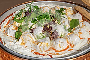 Delicious specail poached eggs with yoghurt Ãâ¡ÃÂ±lbÃÂ±r