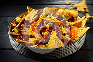 Delicious speciality chili con carne with nachos