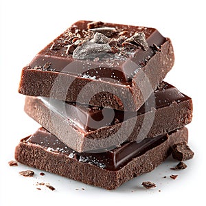 Delicious stack of dark chocolate pieces with crumbles and salt