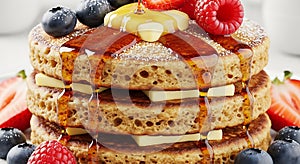 Stack of Pancakes with Syrup Berries.