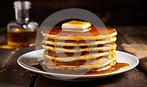Delicious Stack of Pancakes Smothered in Syrup and Butter