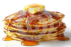 Delicious Stack of Pancakes with Syrup and Butter photo
