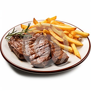 Delicious Steak Plate With French Fries - Stock Photo