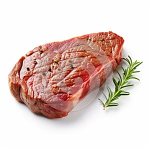 Delicious Steak With Rosemary Leaf On White Background