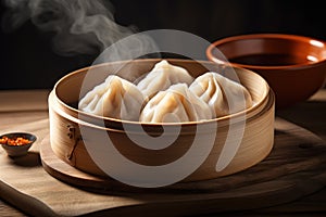 Delicious Steamed Dumpling in Minimal Style on Rustic Background AI Generated