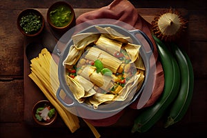 Delicious steamed tamal. Traditional Colombian food tamale