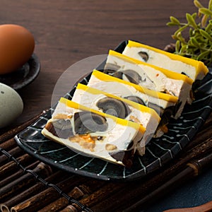 Delicious steamed three color egg made by salted egg, pidan, and chicken egg