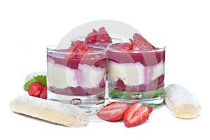 Delicious straberry tiramisu  in glass and biscuit