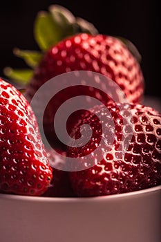 Delicious strawberries in a white bowl