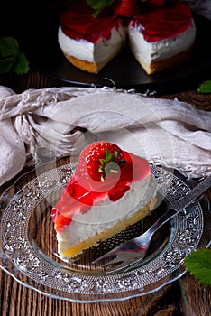 Delicious strawberry cream cheese pie with biscuit base photo