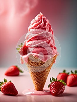 delicious strawberry gelato cone is a sight to behold. The bright pink gelato is piled high in a crispy waffle cone