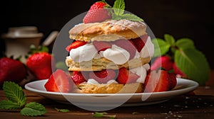 Delicious strawberry shortcake dessert. Juicy strawberry shortcakes