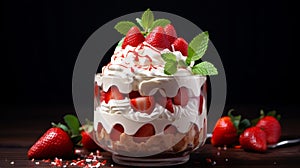 Delicious Strawberry Trifle With Cream And Fresh Strawberries photo