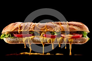 Delicious Submarine Sandwich with Dripping Sauce