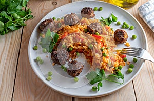 Spicy meatballs with serbian djuvec rice