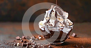Delicious Sundae Topped with Chocolate Sauce and Shavings