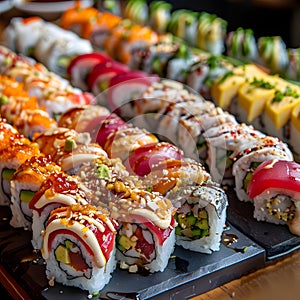 Delicious sushi, carefully arranged by top chefs