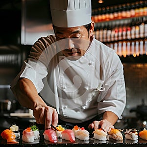 Delicious sushi, carefully arranged by top chefs