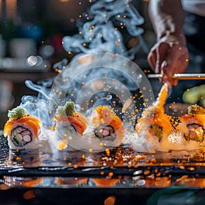 Delicious sushi, carefully arranged by top chefs