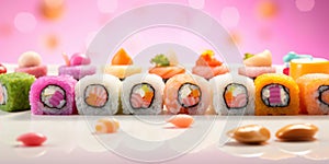 Delicious Sushi Feast: A Gourmet Assortment of Fresh Japanese Seafood Delicacy on a Plate, a Tasty and Healthy Meal with