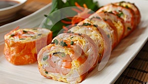 Delicious Sushi Roll Platter with Fresh Ingredients and Elegant Presentation on Wooden Background