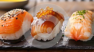 Delicious Sushi Set on Slate: Cuisine, Freshness, Tradition. Gourmet Japanese Food Styled and Served. Elegance in