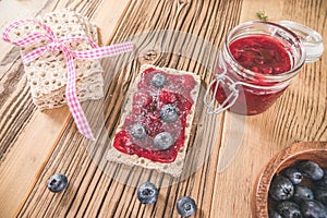 Delicious and sweet breakfast with blueberries and toast