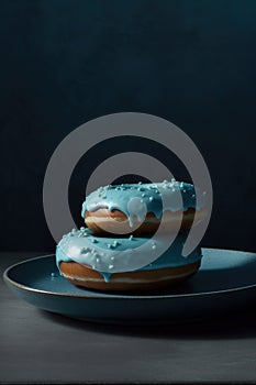 Delicious Sweet Donut With Blue Icing And Topping