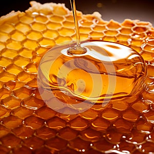 Delicious sweet honey dripping on honeycomb. Generative Ai