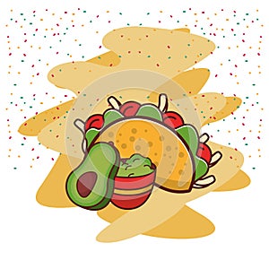 Delicious taco mexican food with guacamole sauce