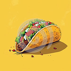 Delicious taco on yellow background