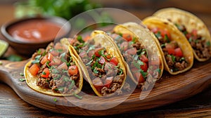 delicious tacos on a wooden board