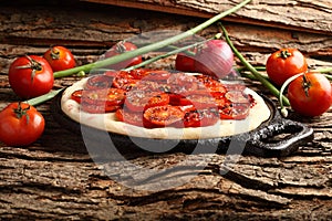 Delicious tart pie of fresh tomatoes