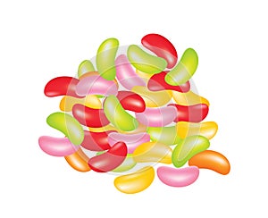 Tasty colorful jellybeans on white background photo