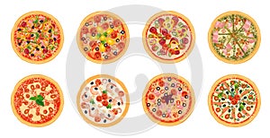 Delicious tasty Pizza set menu isolated