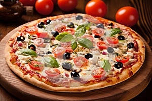 Delicious thin crust pizza. Authentic italian specialty with fresh toppings for irresistible flavor