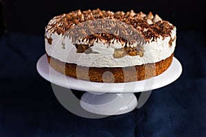 Delicious tiramisu cake on cake stand